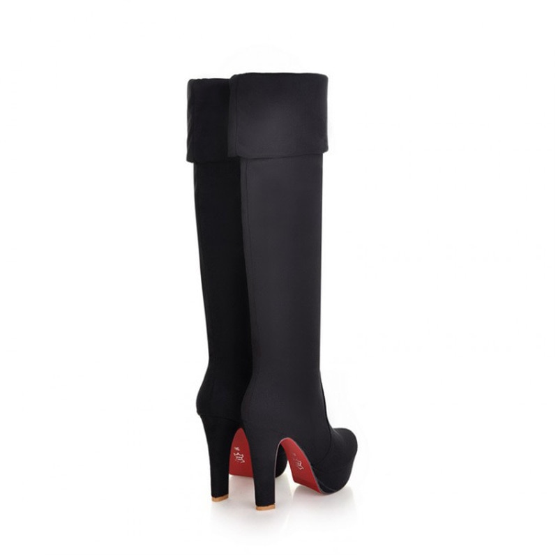 Women Boots Super High Heels Slip On Over The Knee Sexy Long Boots Female Platform Stretch Patchwork Flock Two Ways Wear