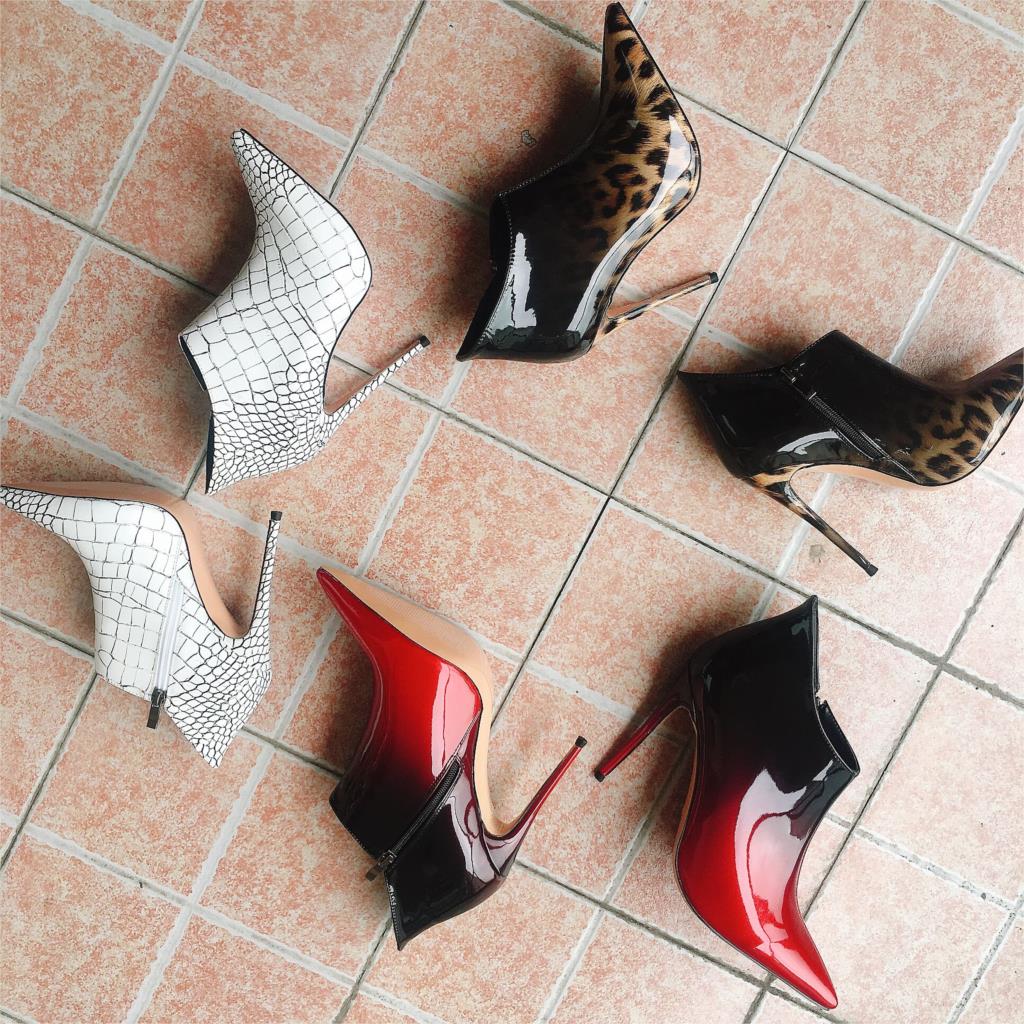 SIMLOVEYO size 44 45 ankle boots for women pointed toe thin high heels booties zipper leopard print party gradient bottes botas