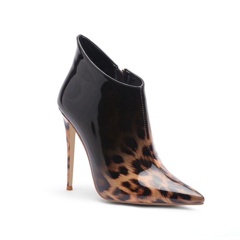 SIMLOVEYO size 44 45 ankle boots for women pointed toe thin high heels booties zipper leopard print party gradient bottes botas