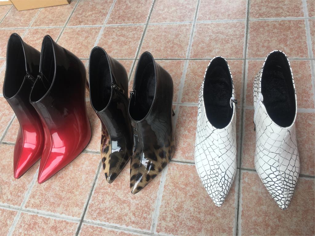 SIMLOVEYO size 44 45 ankle boots for women pointed toe thin high heels booties zipper leopard print party gradient bottes botas