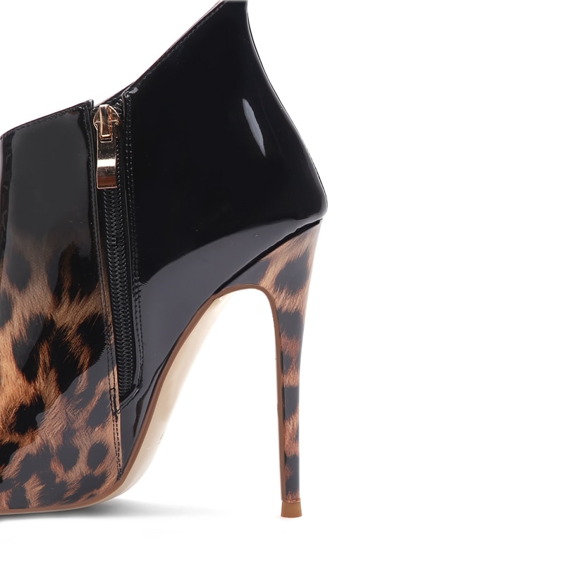 SIMLOVEYO size 44 45 ankle boots for women pointed toe thin high heels booties zipper leopard print party gradient bottes botas