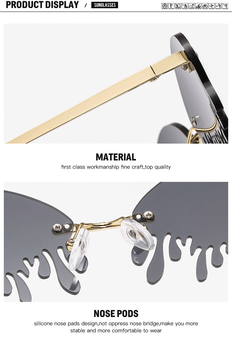 Hot sale Fashion Water drop Sunglasses Women Rimless Wave Punk Sun Glasses Luxury Trending Sunglasses Streetwear Gafas Shades Hot sale Fashion Water drop Sunglasses Women Rimless Wave Punk Sun Glasses Luxury Trending Sunglasses Streetwear Gafas Shades